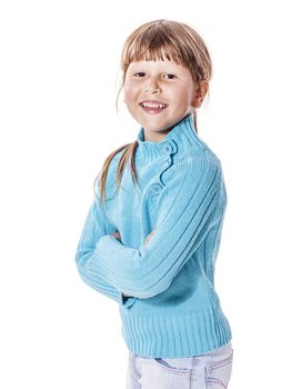 Happy smiling six years girl portrait isolated