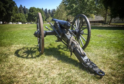 A canon displayed at a Civil War reenactment at Roaring Camp located in Felton. California.