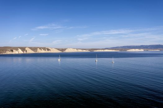 Boats anchored in Drakes Bay - Point Reyes, California