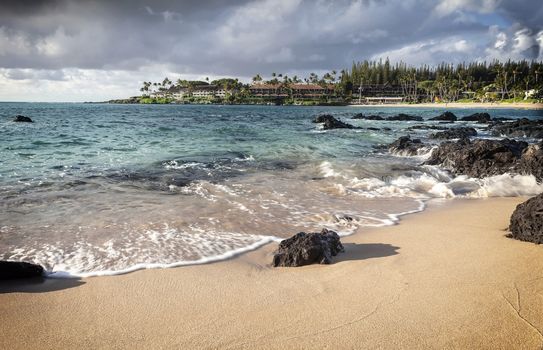 A cloudy summer day at Napili Bay, Maui, Hawaii. 