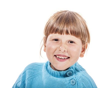 Happy smiling six years girl portrait isolated