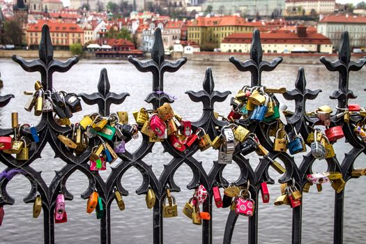 Many locks and keys on Charles Bridge in Prague