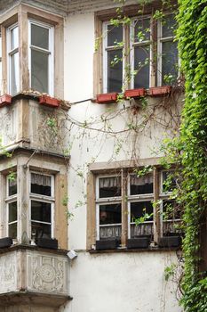 The facades of old buildings in Europe