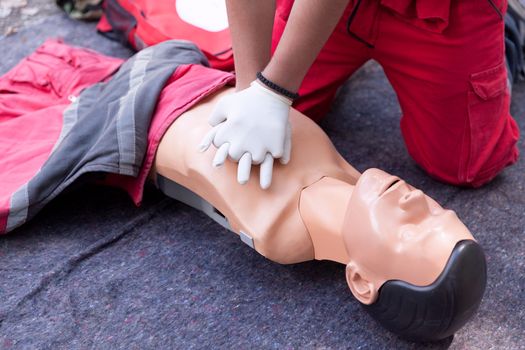 Cardiopulmonary resuscitation - CPR. First aid training detail. Cardiac massage.