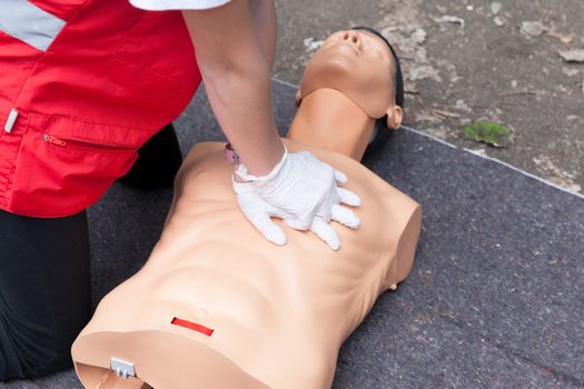 Cardiopulmonary resuscitation - CPR. First aid training detail. Cardiac massage.