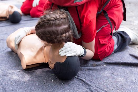 Cardiopulmonary resuscitation - CPR. First aid training detail. 