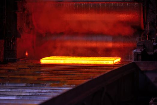 Hot steel plate on conveyor