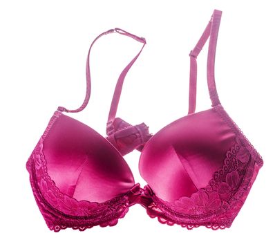 Pink silk lacy push up bra isolated over white