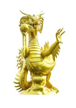 Golden dragon statue isolated on a white background