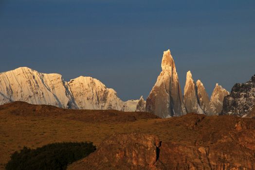 Cerro Torre mountainline at sunrise, Los Glaciares National Park, El Challten, Patagonia, Argentina
