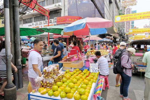 CHINATOWN, BANGKOK,THAILAND-SEPTEMBER 25, 2016:street food at Yaowarat Road. Yaowarat road is various products such as street food, gold shop.Restaurant., Famous and Popular destinations for tourists.