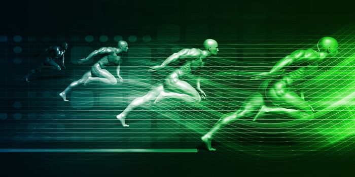 Men Running on Technology Background as a Science Concept