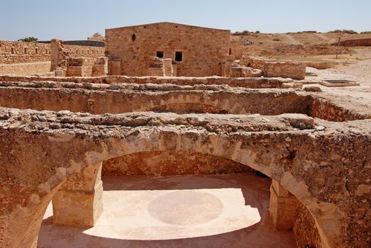 wall in Firka fortress at sun day, Crete.