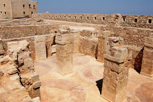 wall in Firka fortress at sun day, Crete.