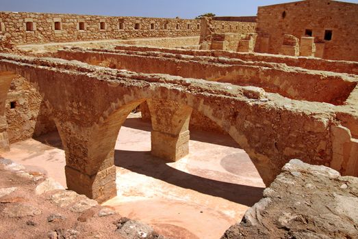 wall in Firka fortress at sun day, Crete.