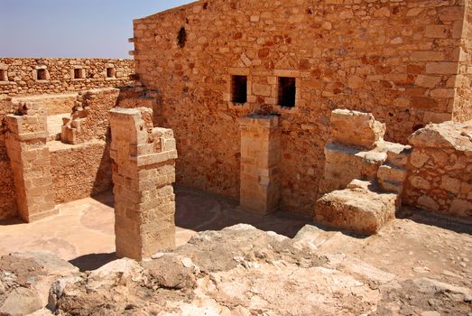 wall in Firka fortress at sun day, Crete.