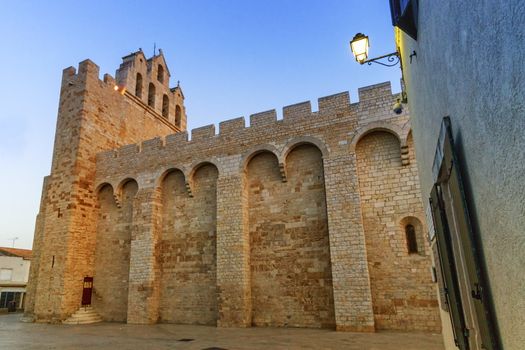 Side of fortified church of Saintes-Maries-de-la-mer, Camargue, France