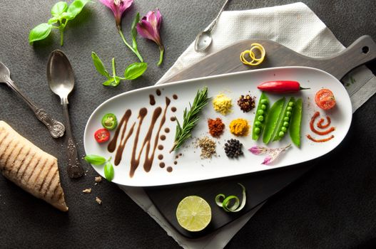 Fresh cooking ingredients including herb and spices