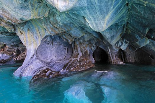 The marble cathedral chapel, Capillas De Marmol, along Carretera Austral, lake General Carrera, Puerto Tranquilo, Chile