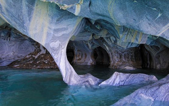 The marble cathedral chapel, Capillas De Marmol, along Carretera Austral, lake General Carrera, Puerto Tranquilo, Chile