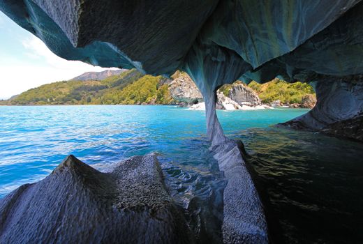 The marble cathedral chapel, Capillas De Marmol, along Carretera Austral, lake General Carrera, Puerto Tranquilo, Chile