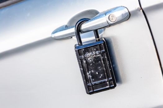 car door with padlock icon for theft protection, security, protection