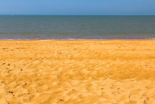 Nature background, clear water and blue cloudy sky.