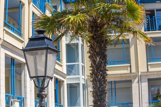 Modern apartment buildings exteriors in sunny day