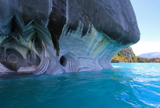 The marble cathedral chapel, Capillas De Marmol, along Carretera Austral, lake General Carrera, Puerto Tranquilo, Chile