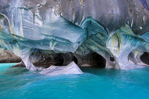 The marble cathedral chapel, Capillas De Marmol, along Carretera Austral, lake General Carrera, Puerto Tranquilo, Chile