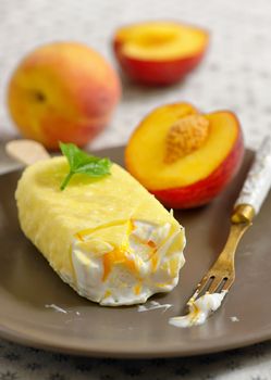 Peach ice cream on plate