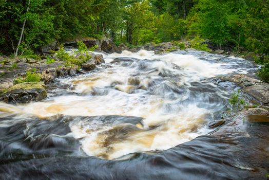 Looking from the top of beautiful Lower Rosseau Falls in the District of Parry Sound Ontario.