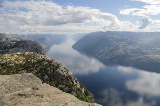 The Preikestolen Cliff in fjord Lysefjord, 604 meter above sea level