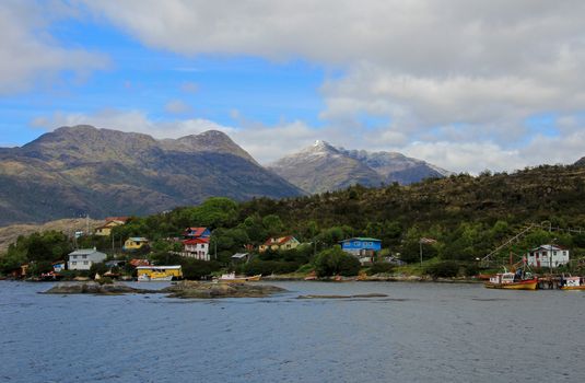 The isolated Puerto Eden in Wellington Islands, fiords of southern Chile, Province Ultima Esparanza