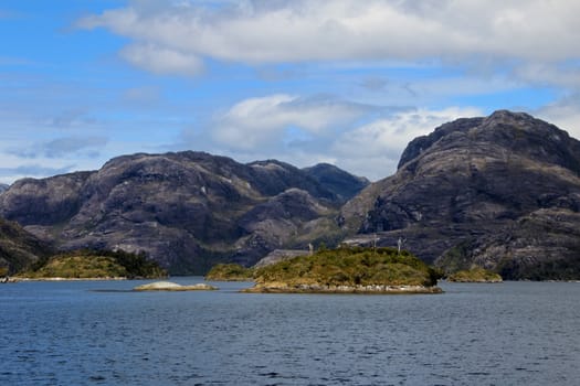 Beautiful fiord with mountains in the Bernardo O'Higgins National Park, Chile, South America