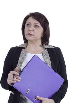 Portrait of an adult business woman confident with a pen and folder