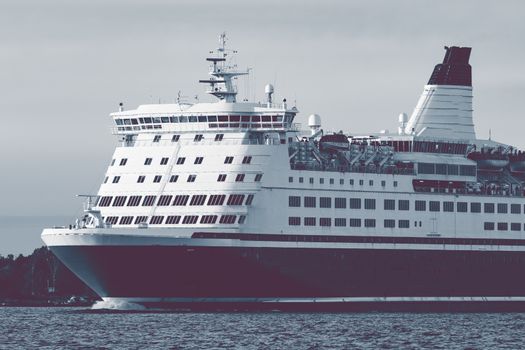 Big cruise liner's bow. Passenger ferry underway