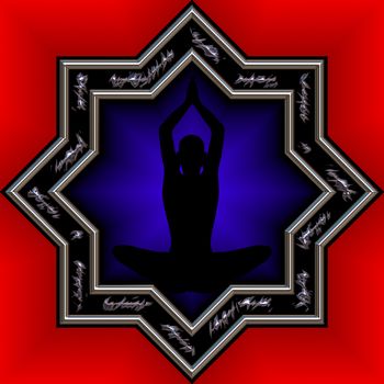 Silhouette practicing yoga inside mandala symbol - Illustration