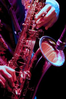 saxophone player in live perfomance, on stage
