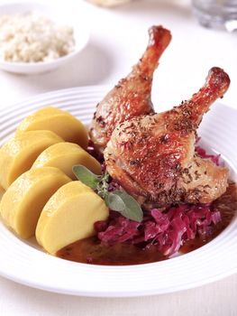 Roast Duck with Red Cabbage and  Potato Dumplings - Czech cuisine