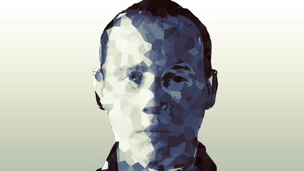 Low Poly portrait of a man. Cybernetic Futuristic Concept for your Design. 3d rendered