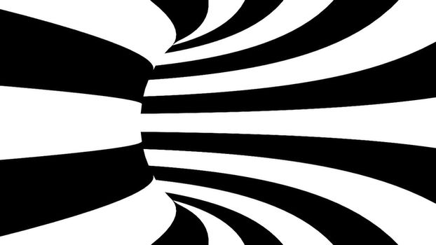 Black and white hypnotic tunnel. 3d rendered.