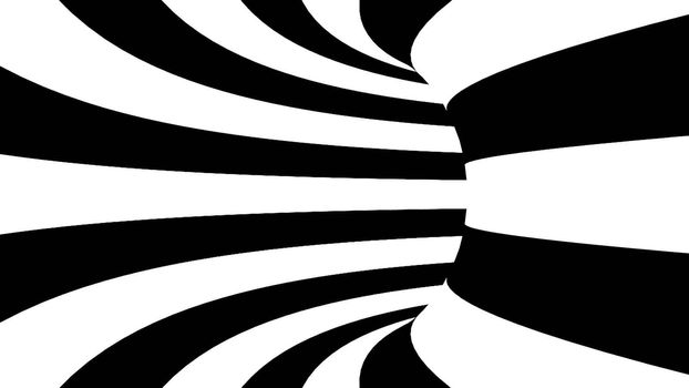 Black and white hypnotic tunnel. 3d rendered.