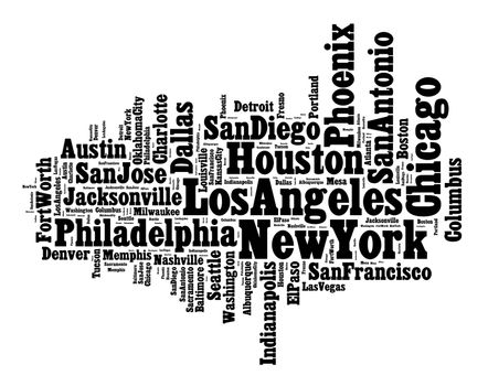 List of United States cities word cloud concept