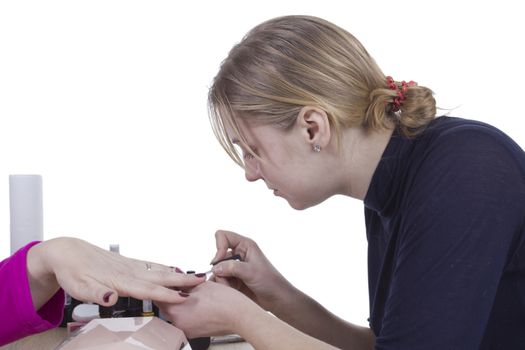 Manicurist Master Makes Manicure On Woman's Hands