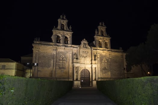 Collegiate Church of Santa Maria de los Reales Alcazares at night, Ubeda, Jaen Province, Andalusia, Spain