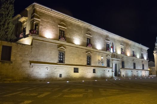 Parador hotel at night in Ubeda, Jaen, Spain