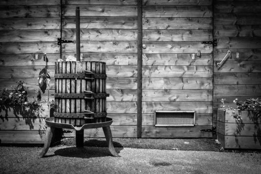 Old wine press in Black and White