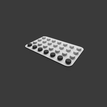 3D RENDERING OF DISK-SHAPED TABLETS ON PLAIN GREY BACKGROUND