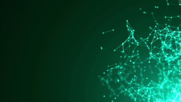 Abstract molecular structure in 3D space on green background. Looped animation.